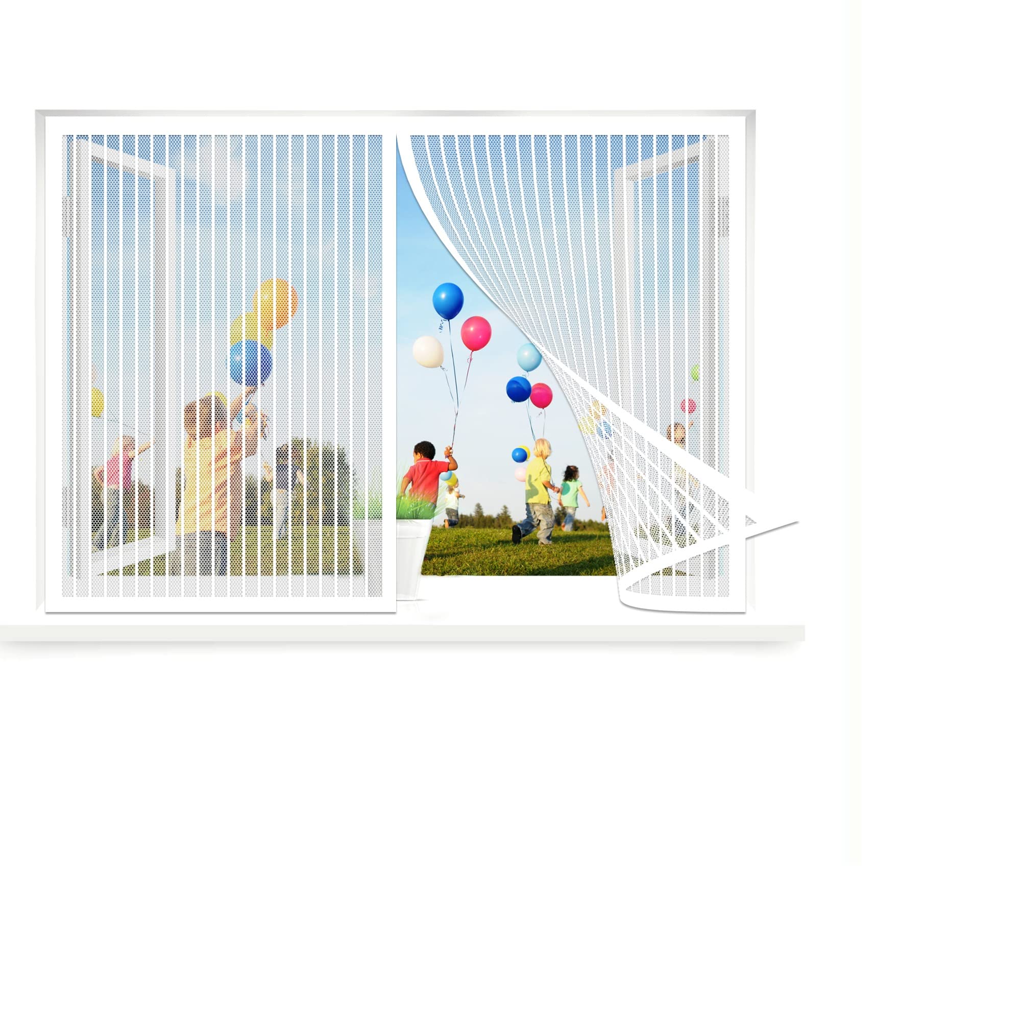 Reinforced Cat Screen Window Fits Window Size, 195 x 150 cm Magnetic Window Curtains, Easy to Install for All Kinds of Window, White