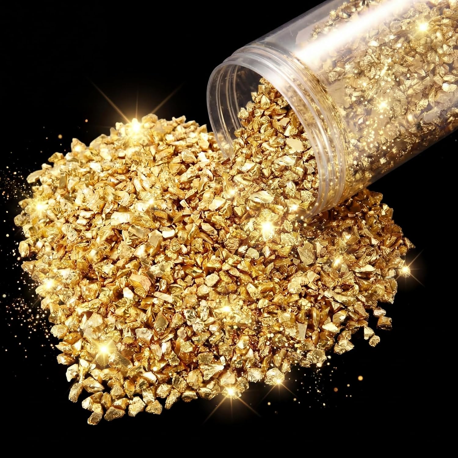 2.2 lb Gold Crushed Art Glass Glitter, Crushed Glass Crystals with Jar for Resin Art Crafts, Vase Filler, Home Decorations, DIY Nail, Irregular Chips(Gold)