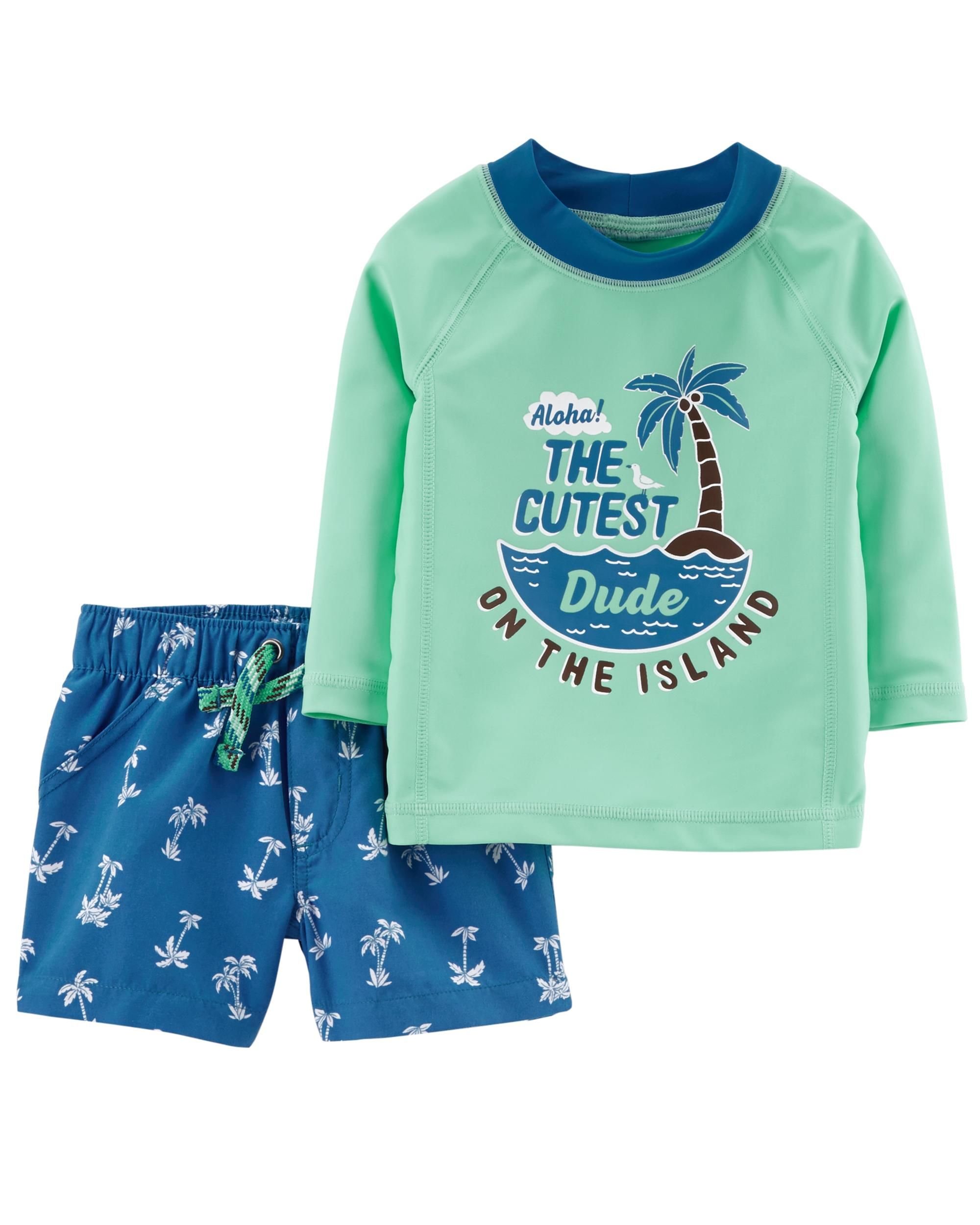 Carter's Baby Boys' Rashguard Set (6 Months, Mint/Dude)