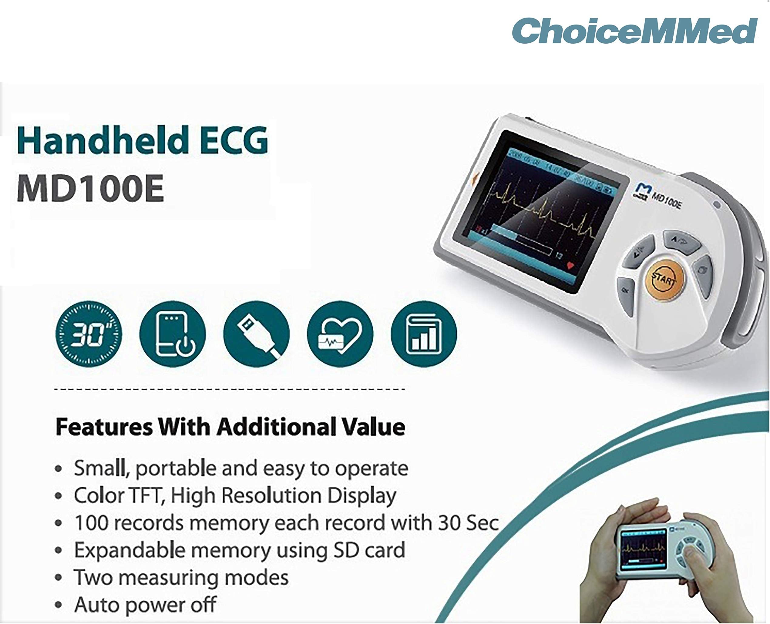 Choicemmed MD100E Portable Handheld Pocket Size ECG, Heart Rate and Heart Beat Monitor with Large Color Display, 30 Second Fast and Easy Measurement (White/Gray)