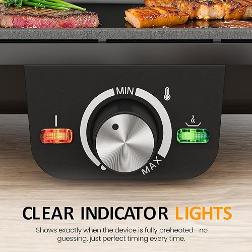 Miniatura 4 de Plancha eléctrica de 1600 W en interior Parrilla grande con placas antiadherentes, 17.5 "x 9", 2 zonas de cocción con temperatura ajustable, Máquina