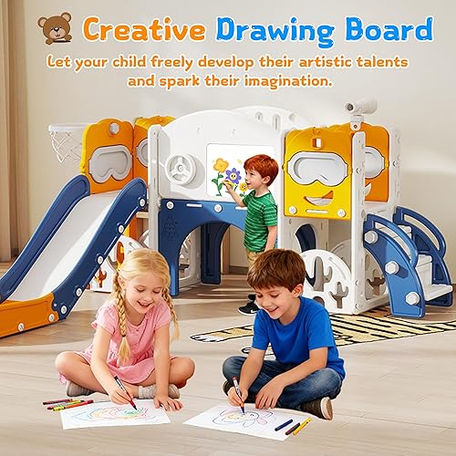 Miniatura 6 de Juego de tobogán 11 en 1 para niños pequeños, patio de juegos interior para niños de 1 a 3 años y niños pequeños, juego al aire libre con juego de