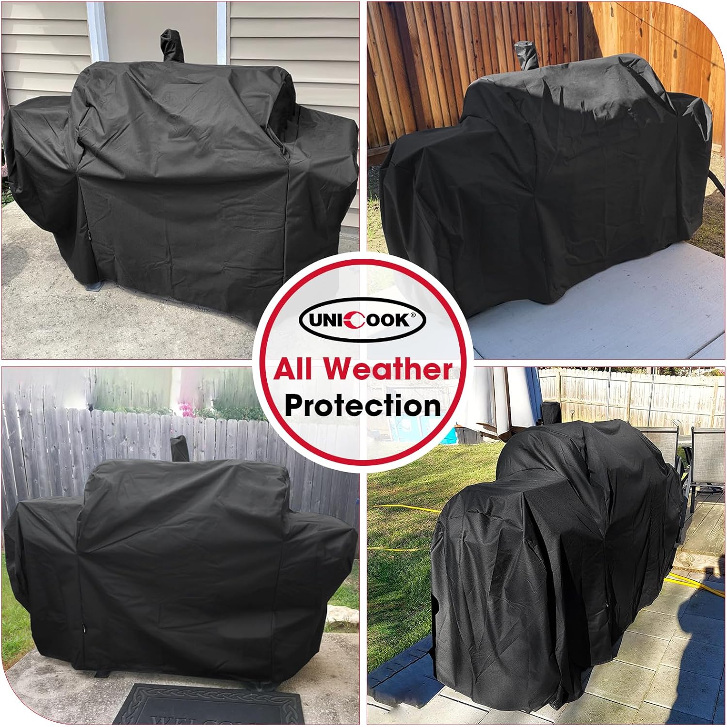 Unicook Heavy Duty Waterproof Offset Smoker Cover, Compatible with Oklahoma Joe's Longhorn Combo Grill, Outdoor Fade Resistant Charcoal/Smoker/Gas Combo BBQ Grill Cover, Black - Image 6