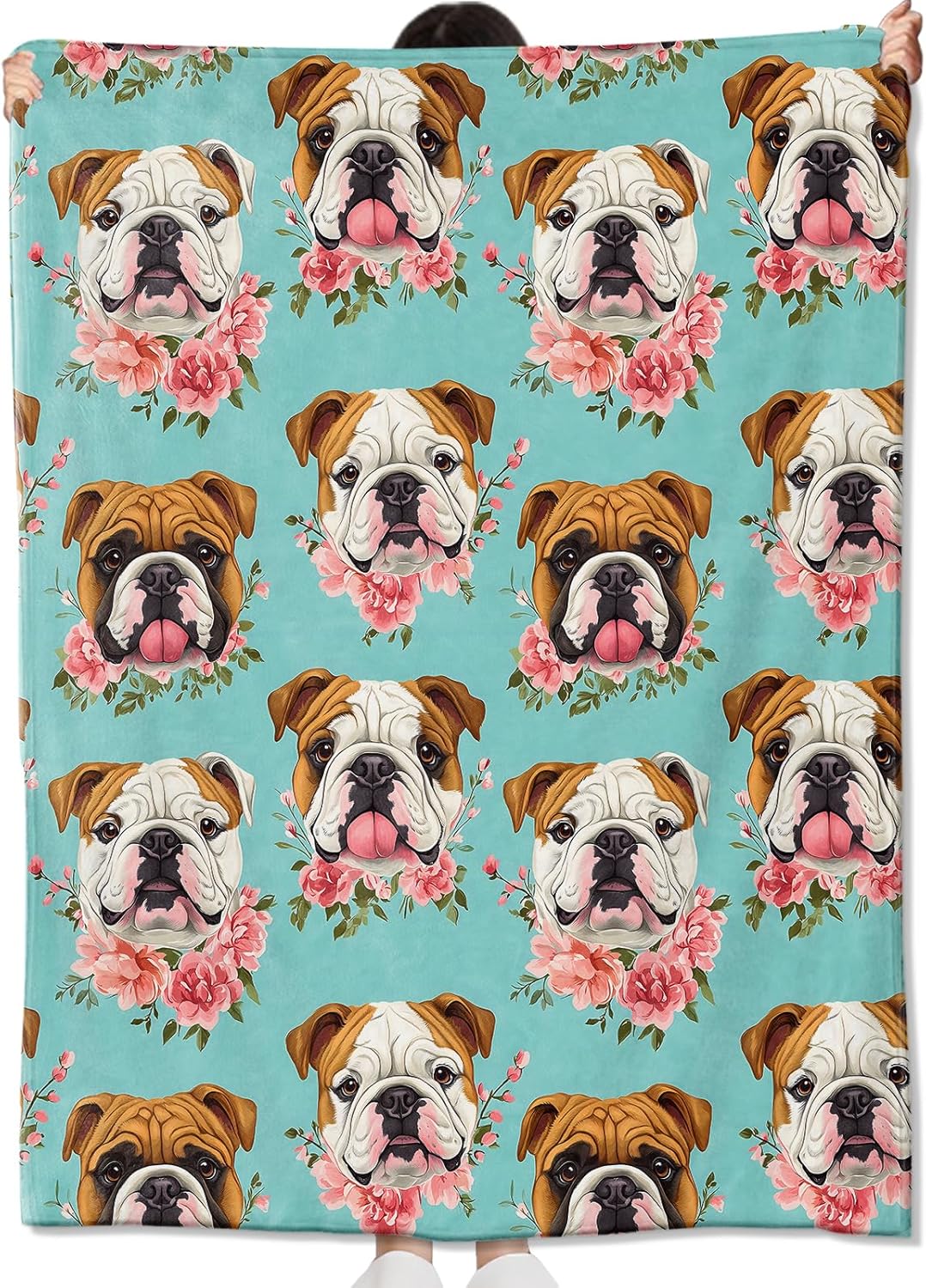 English Bulldog Blanket Gifts for Kids Adult Girls,Cute Puppy Dog Floral Flannel Throw Blankets,Soft Comfy Lightweight for Modern Home Couch Bed Sofa Decor,Pet Lovers 60x50in