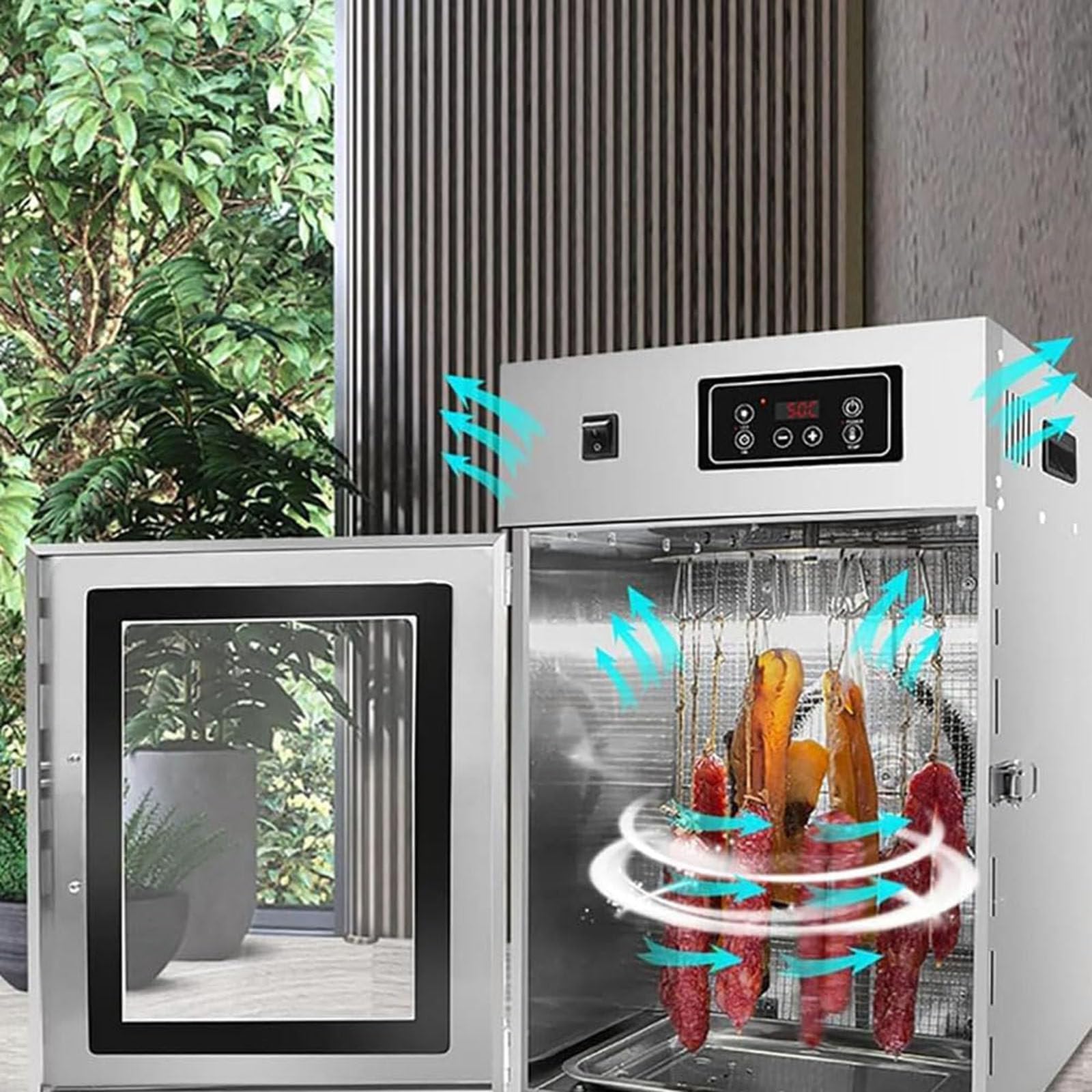 Secador de alimentos comercial, deshidratador de alimentos y armario de secado, refrigerador AGER, secador giratorio de acero inoxidable para salchichas, tocino, pollo, pato, pescado y res