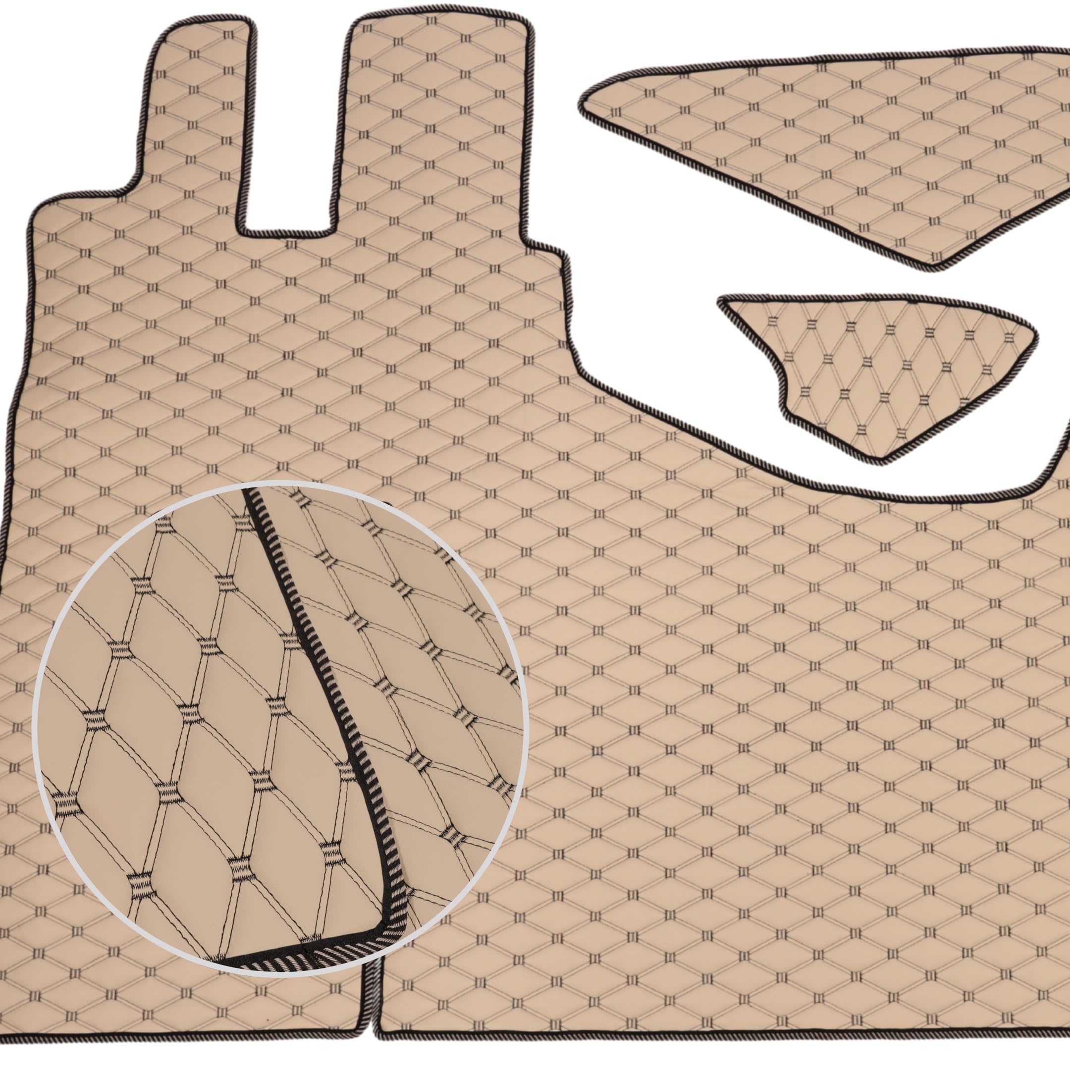 Alfombrillas para camión/Tapetes compatibles con Mercedes Actros MP4, MP5, Asiento del copiloto no suspendido (Plegable) - Elegante Acolchado y Costuras Dobles