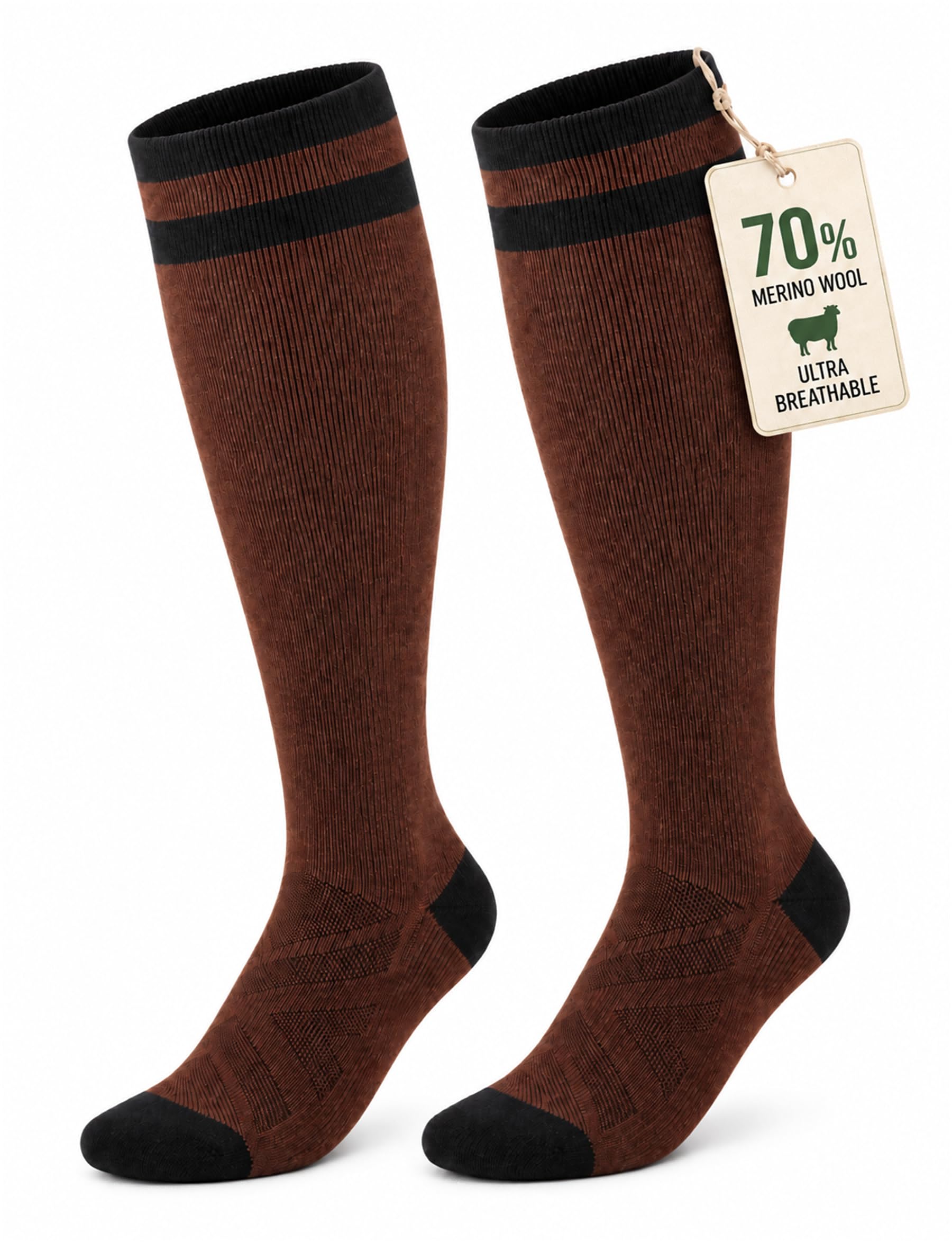70% Unisex Merino Wool Compression Socks 15-20 mmHg Knee High Comfort