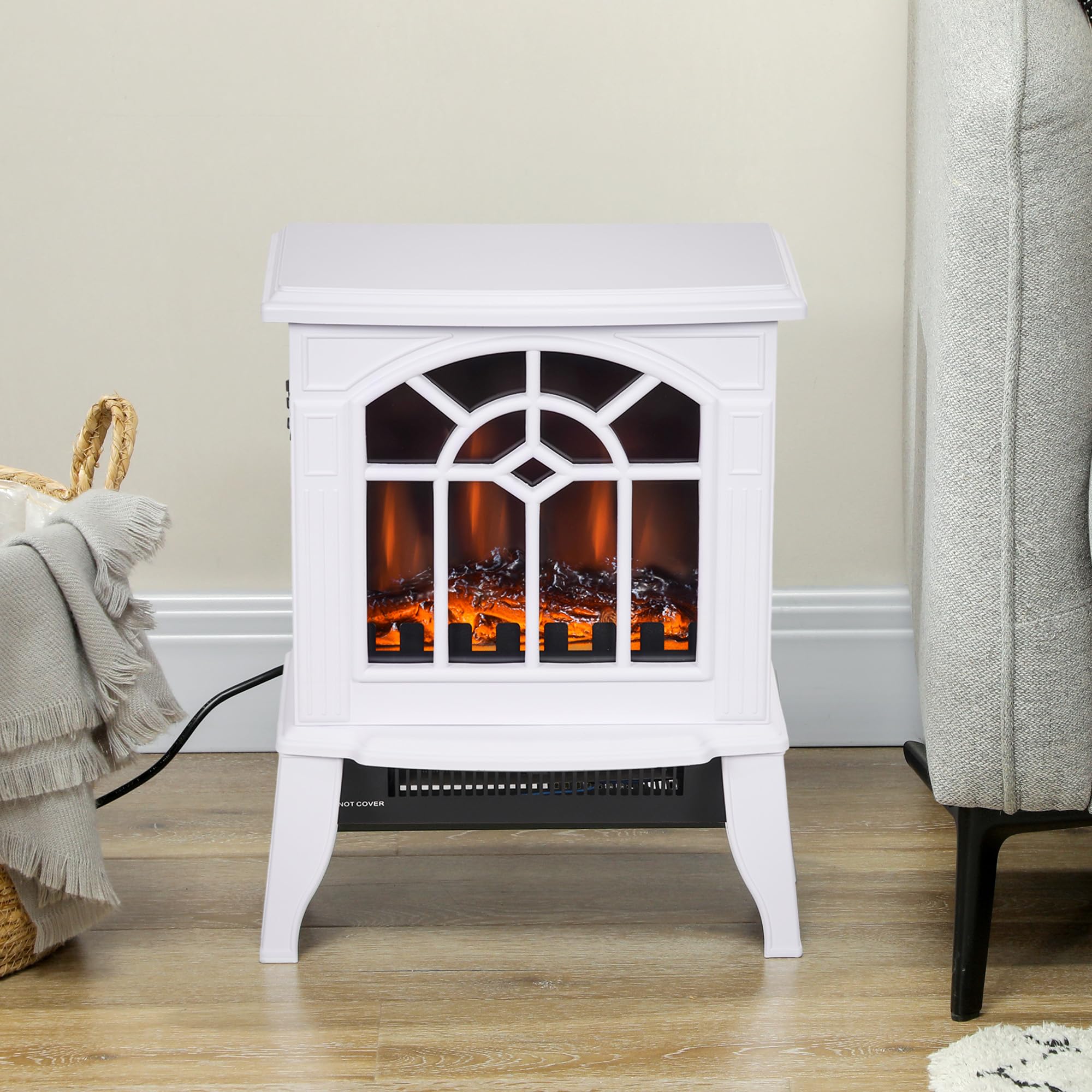 HOMCOM Chimenea Eléctrica 2000 W Decorativa de Pie con LED Llamas Temperatura Ajustable 36,5x24x46 cm Blanco