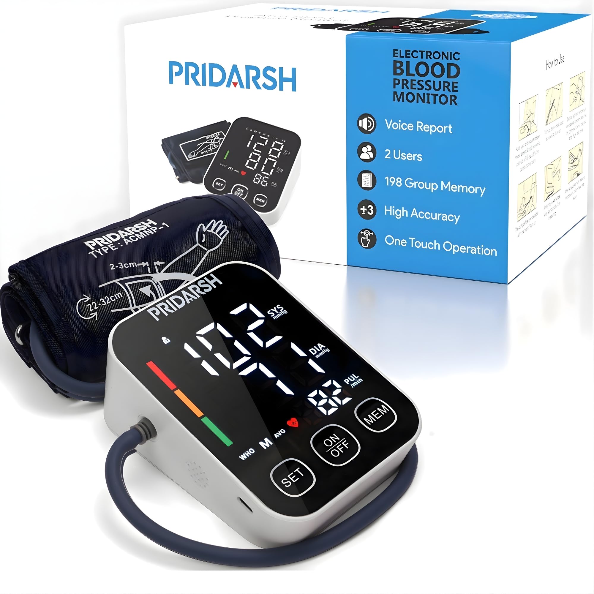 Blood Pressure Monitor, Blood Pressure Machine with Upper Arm Large Cuff That fits Standard to Large Adult Arms, High Automatic Blood Pressure Monitors Cuff for Home Use, (BP) LED Digital Display with Background Light