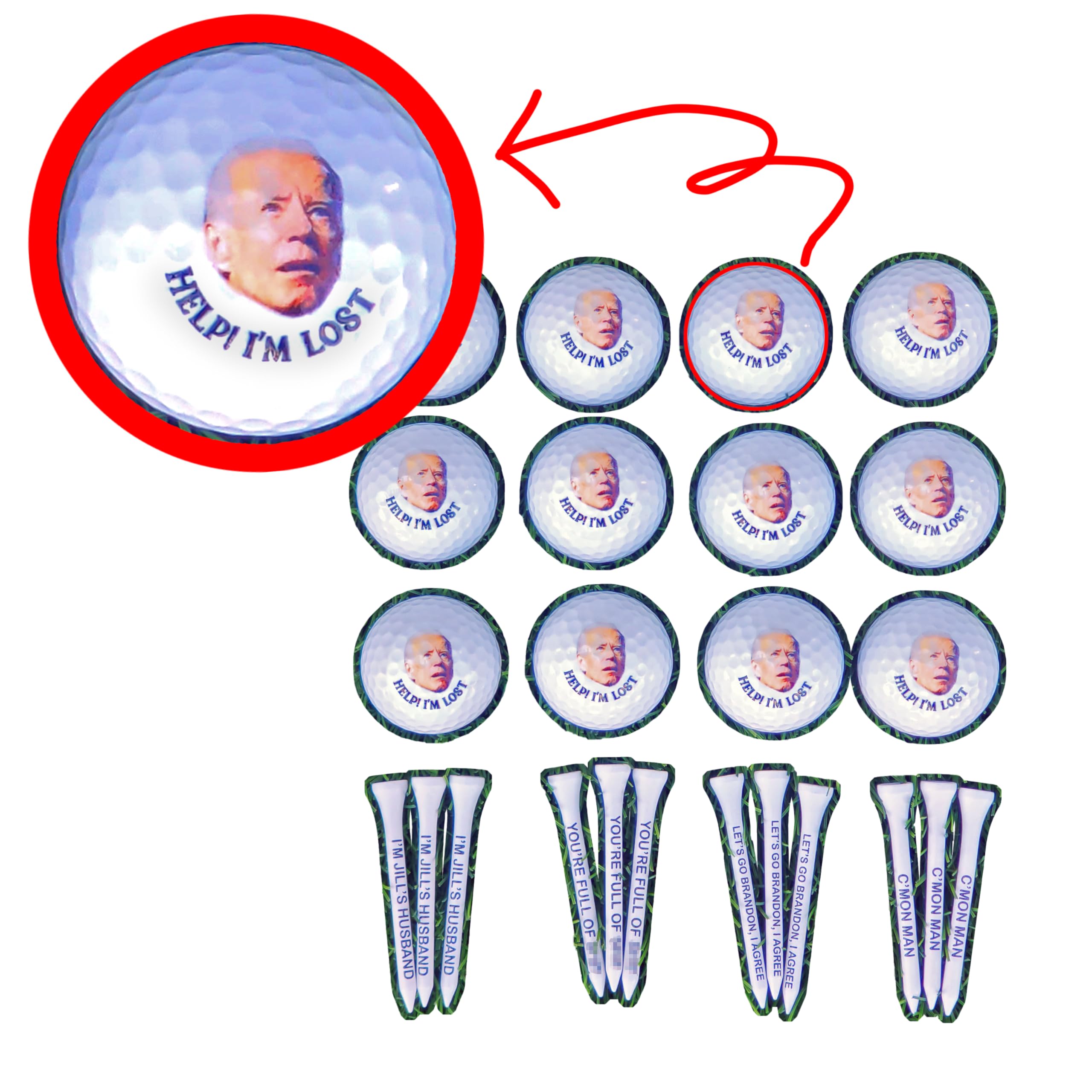 IT'S A SKIN Help I'm Lost Joe Biden Golf Balls 12 Pack - Funny Golf Balls | Custom Golf Balls | Gift for Golfer | Novelty Golf Balls | Golf Humor | Gift for Dad | Christmas Ready - 12 Balls 12 Tees