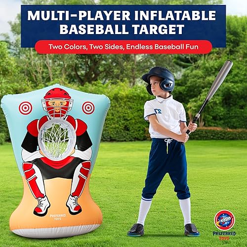 Miniatura 5 de Objetivo inflable de lanzamiento de béisbol para niños, juego de lanzamiento de entrenamiento de béisbol de doble cara para exteriores e interiores,