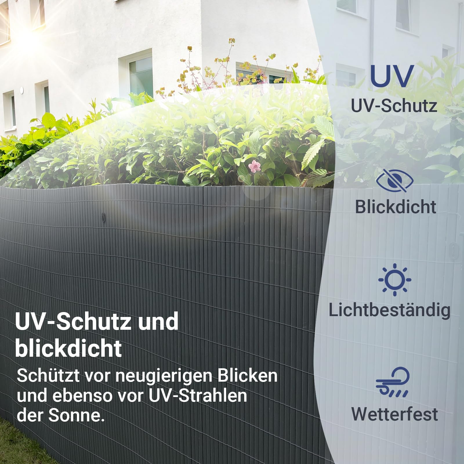 interGo PVC Sichtschutzmatte Sichtschutzzaun Privatsphäre Wetterfest für Garten, Balkon und Terrasse, mit Strukturierte Oberfläche, mit Kabelbindern
