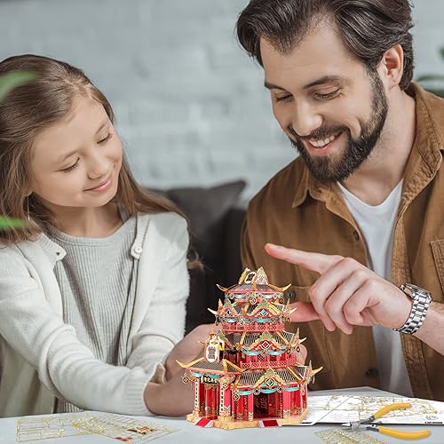 Miniatura 6 de Piececool Rompecabezas de metal 3D, The Pawn Shop - Kit de modelos de construcción de arquitectura tradicional china para adultos, rompecabezas de