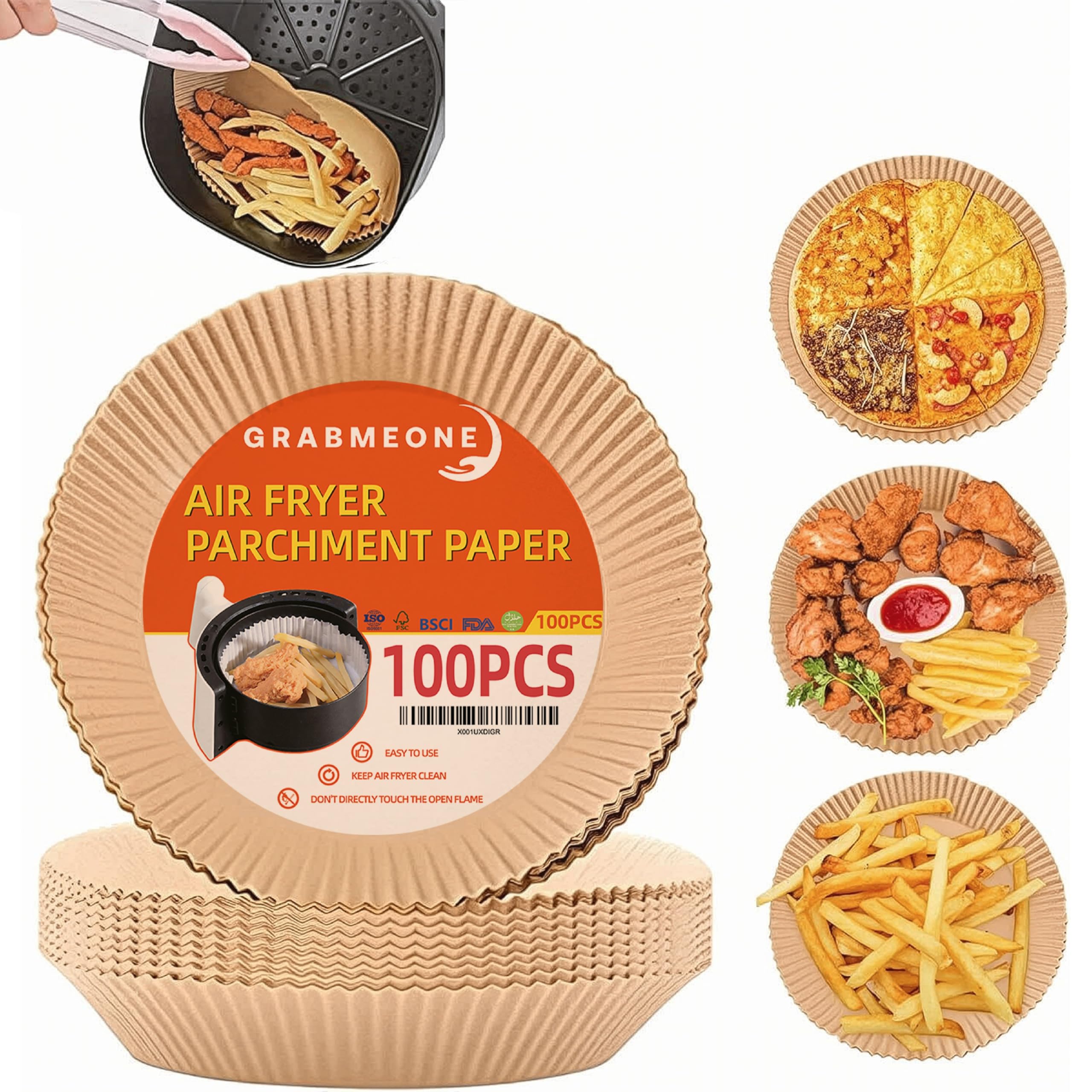 Round Air Fryer Liners Disposable 100Pcs - Air Fryer Liners Round 8 inch for Ninja, Tefal and More - Disposable Parchment Paper Liners for Air Fryers | High-Temperature Resistant and Unbleached