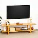 Bamboo TV Stand for TVs up to 65", Accent Entertainment Center with Storage, Modern Console Table with Shelf, Media TV Stand for Living Room, Bedroom, 55"(L), Walnut