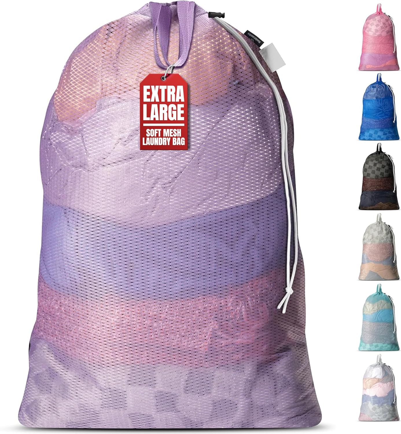 Handy Laundry Mesh Laundry Bag 24 x 36 Inches – Extra Large Heavy Duty Bag with Handles & Shoulder Strap, Breathable, Machine Washable for Dorm, Travel, Bedding & Storage – Purple