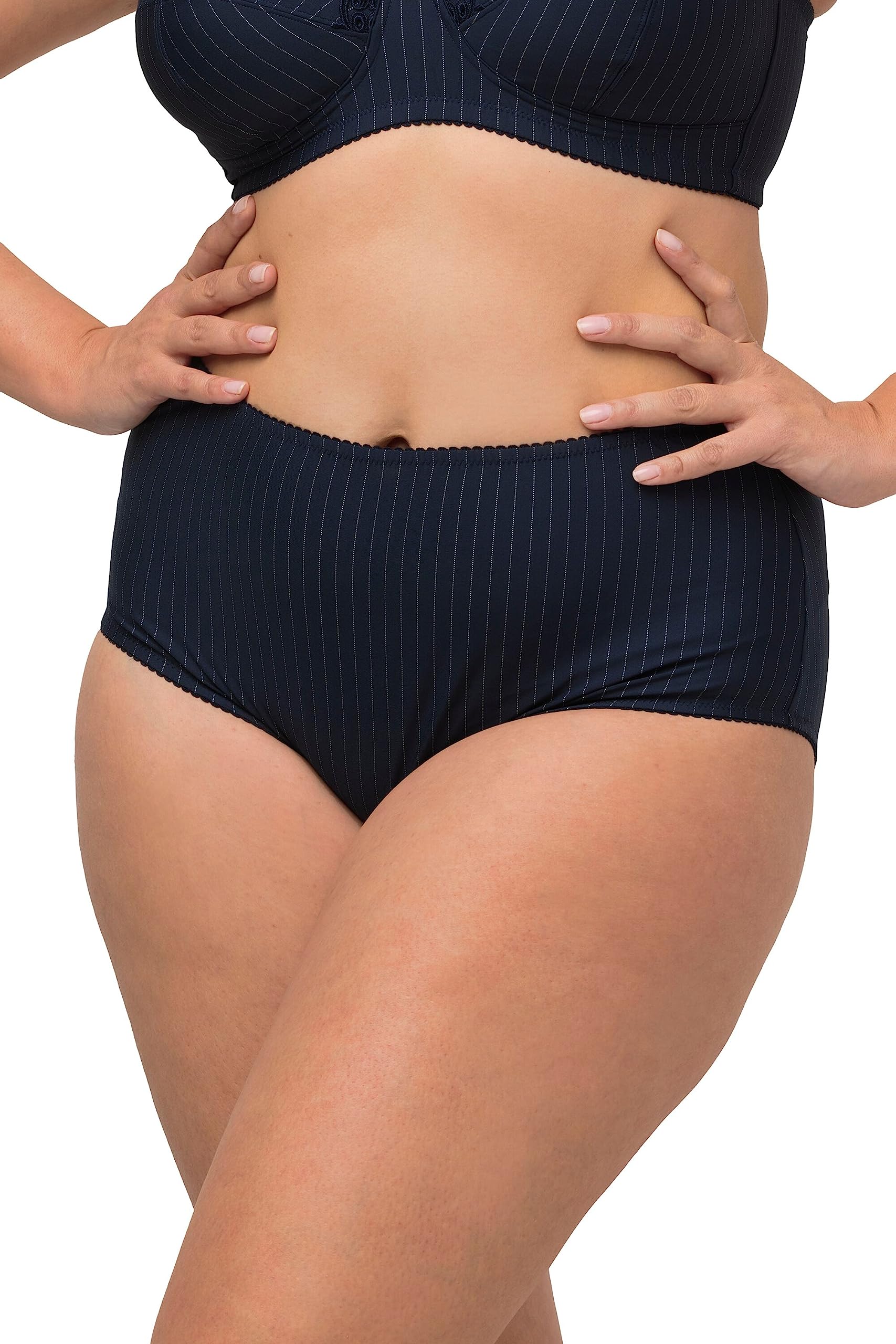 Ulla Popken Women's Nachtblau Midislips, 2Er-Pack, Nadelstreifen, Höher Geschnitten Briefs,