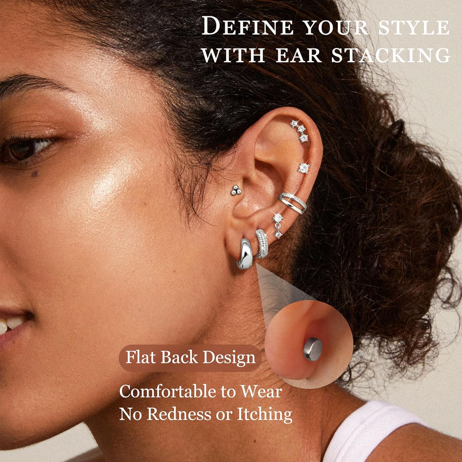 Florideco Small Stud Hoop Earrings for Women - Hypoallergenic 14K Gold Plated Surgical Steel Flat Back Earrings, Stackable Cartilage Earring Sets for Multiple Piercing Trendy Earring Stacks, 7 Pairs - Image 2