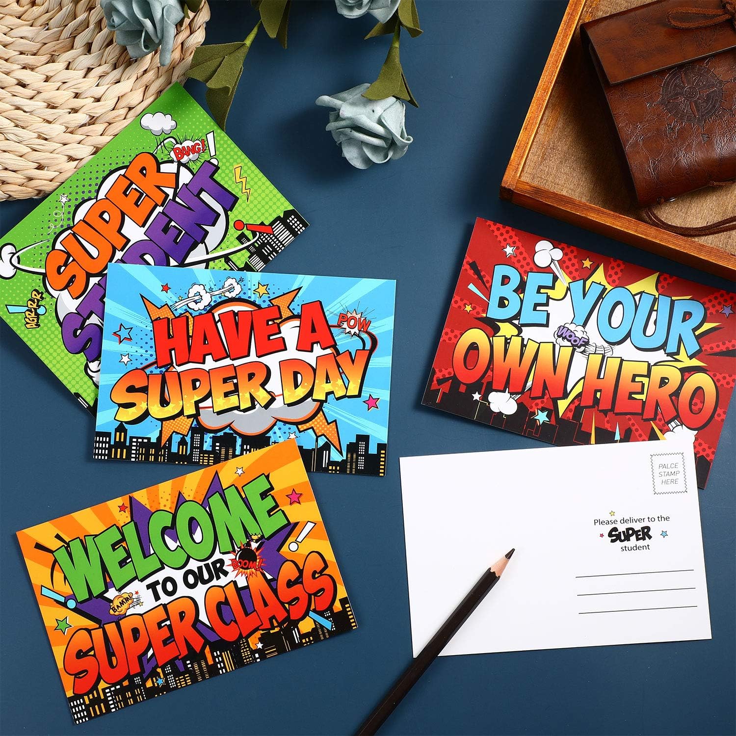 40 Pieces Confetti Welcome Postcards, Welcome to Our Class Theme Postcard Welcome Blank Cards Greeting Cards Note Cards Teacher Postcards for Kids, 4 x 6 Inch (Comic Style)