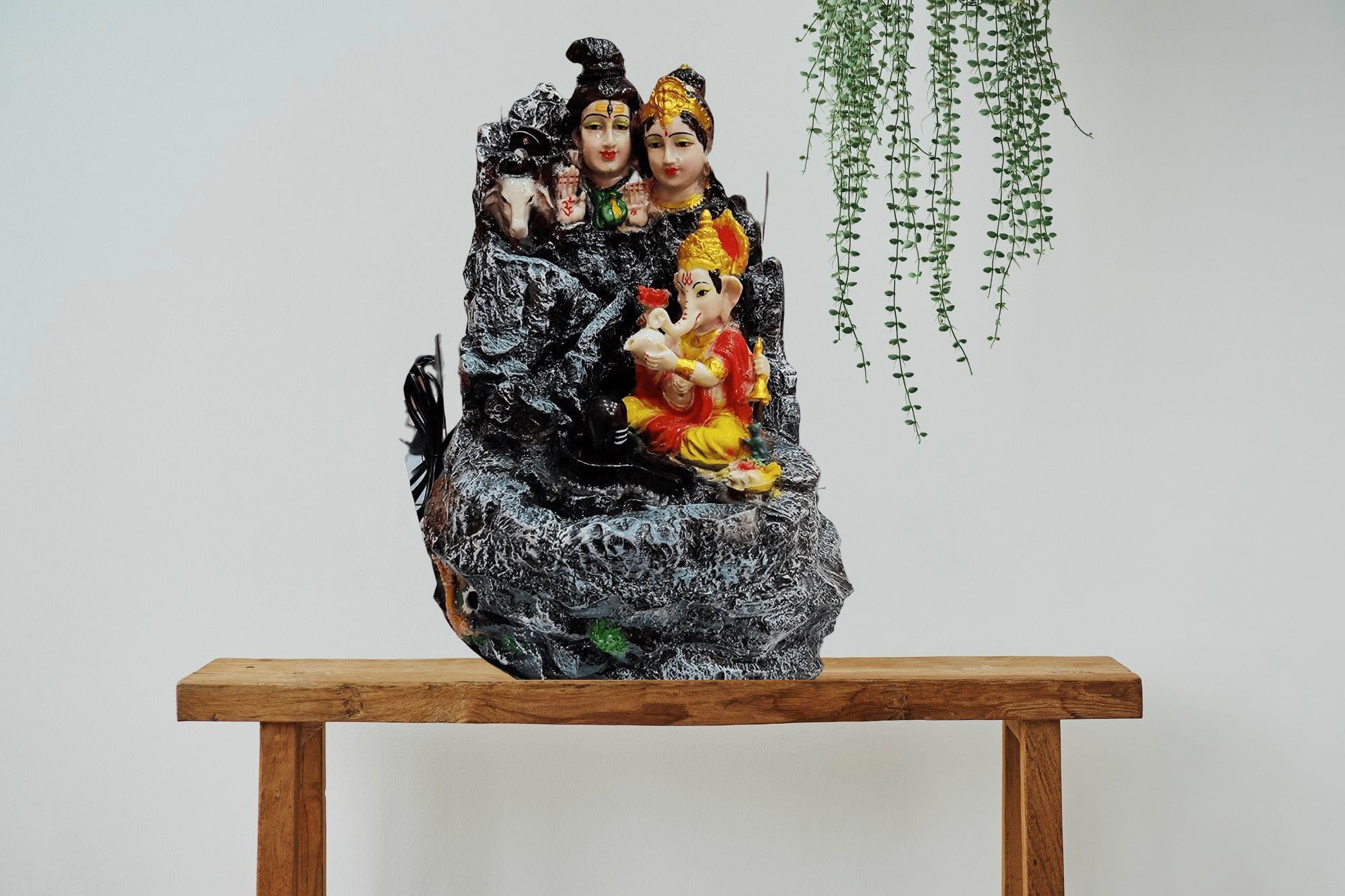Craft N Decor Resin Shiva Parvati Ganesha Indoor Table Water Fountain for Puja Room, Living Room, Indoor-Outdoor with Pump Set and LED Lights 15.3 Inch-image-2