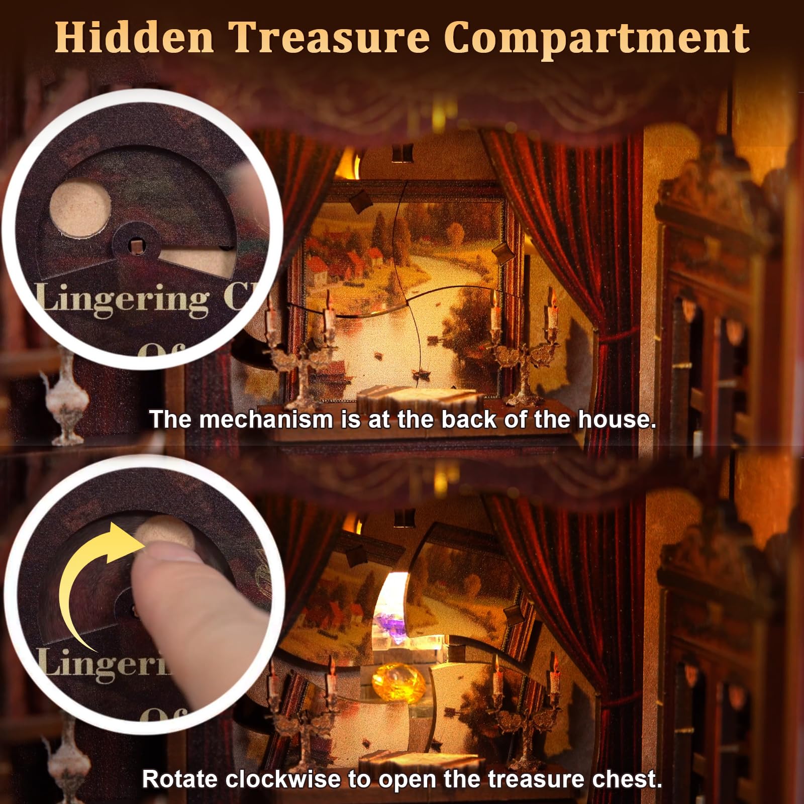 Casa Delle Bambole Kit, 3D in Legno Modellismo da Costruire con Luce Led, Piccola Casa in Miniatura DIY per Adulti, Regali Creativi Artigianali di Natale per il Compleanno (Biblioteca antica)