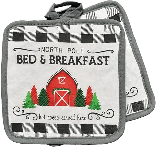 Miniatura 3 de Juego de ropa de cocina de Navidad con estampado caprichoso decorativo, 1 guante de horno, 2 agarraderas para ollas, almohadillas calientes, 2 paños