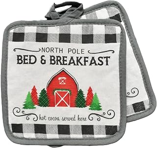 Christmas Potholder Set 2 Pieces Festive Whimsical Print (North Pole Bed & Breakfast)