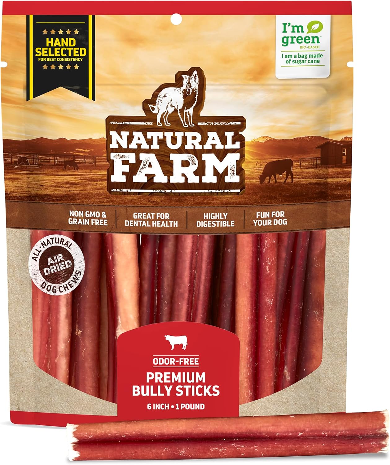 Natural Farm OdorFree Select Bully Sticks, (6Inch, 1