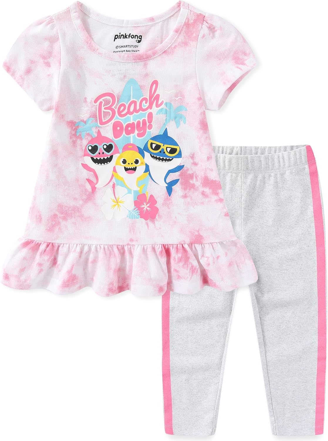 Nickelodeon Baby Shark Girls 2-Piece Short Sleeve Shirt and Pants Set for Toddlers