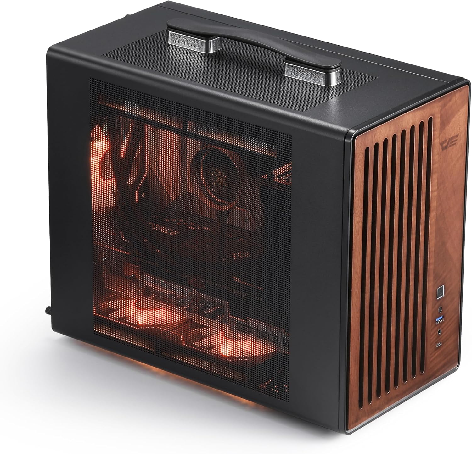 darkFlash WD200(2025) Portable Micro-ATX PC Case with Handle, 1 ARGB PWM Fans, with Walnut Wood, Type-C, Support 240 AIO, H165mm Cooler, Simple Compact Desktop (Black)