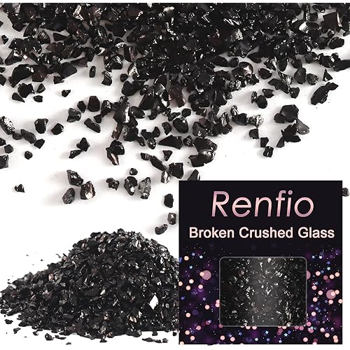 Renfio Broken Crushed Glass Glitter Shards Crush 2-4mm Irregular Small Metallic Chunky Chips 3.5 Oz (100g) High Luster Craft Sequins Gravel for DIY Phone Case Geode Resin Art Coasters Ornament - Black