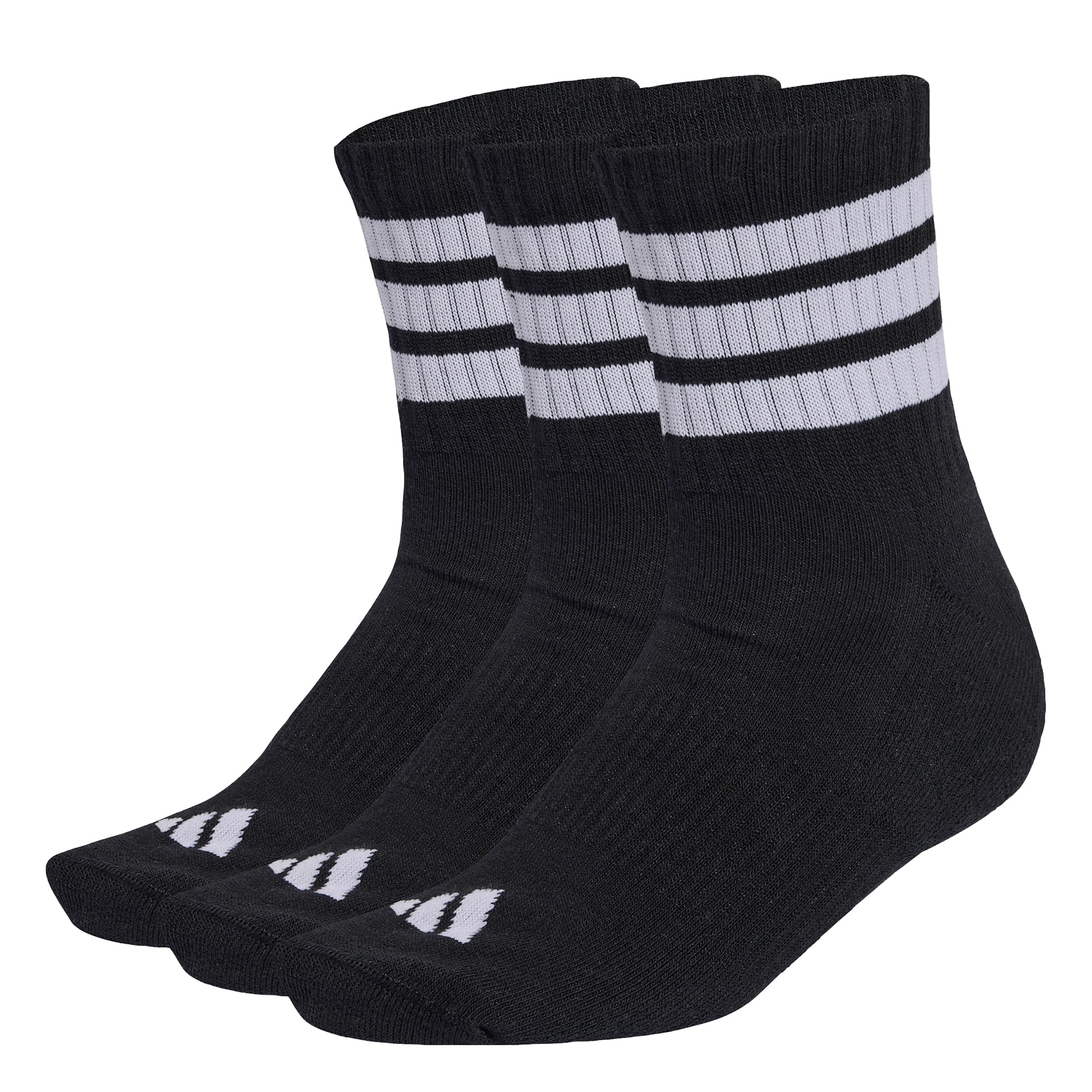 adidas Unisex 3 STRIPES CUSHIONED SPORTSWEAR MID CUT SOCKS 3 PAIR PACK, black/white/white, 48-51