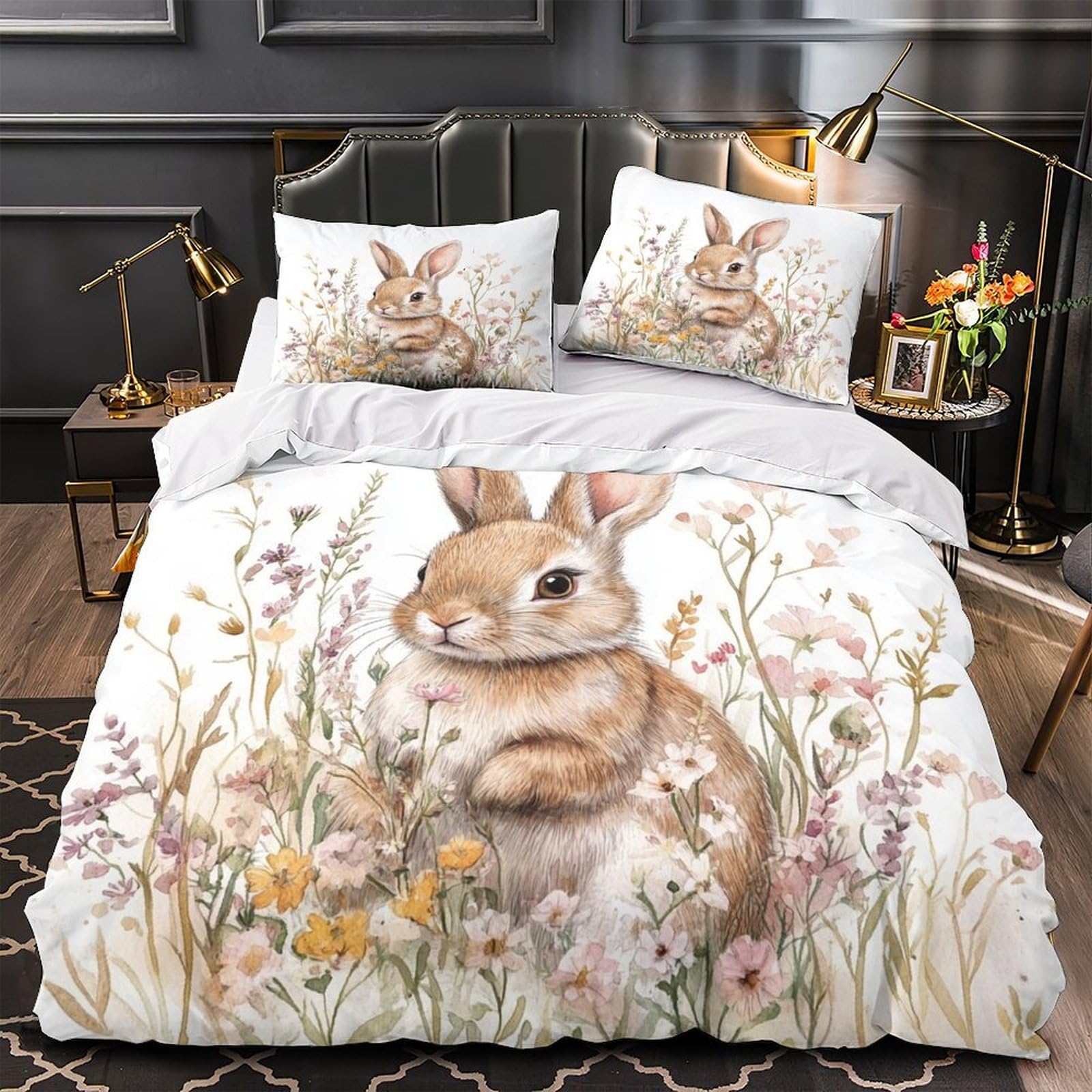 Housse de couette aquarelle lapin pour la chambre d'une jeune fille