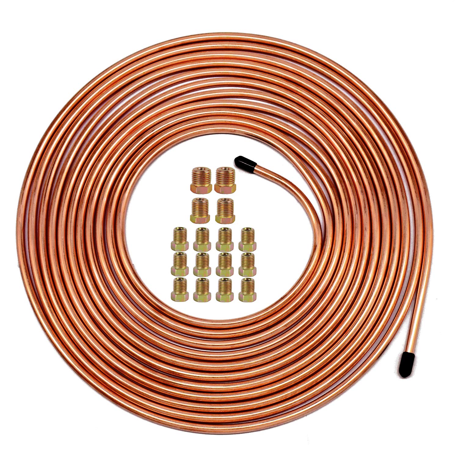 Muhize 25 Ft. of 1/4 Brake Line Tubing Kit - Flexible Copper Tube Roll 25 ft 1/4 Inch (Includes 16 Fittings)