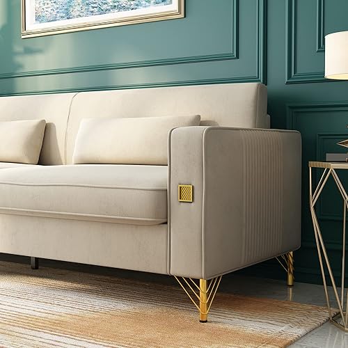 Miniatura 4 de Sofá Chesterfield de terciopelo de 85 pulgadas, moderno de mediados de siglo, cómodo sofá con almohadas para sala de estar, dormitorio, muebles de