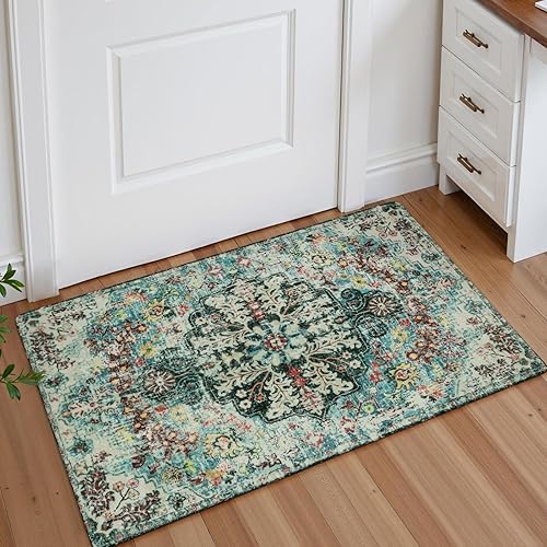 Lahome Alfombra bohemia con medallón floral  2 x 3 alfombra pequeña lavable de cocina para puerta delantera antideslizante apta para mascotas disponible en Yaxa Colombia