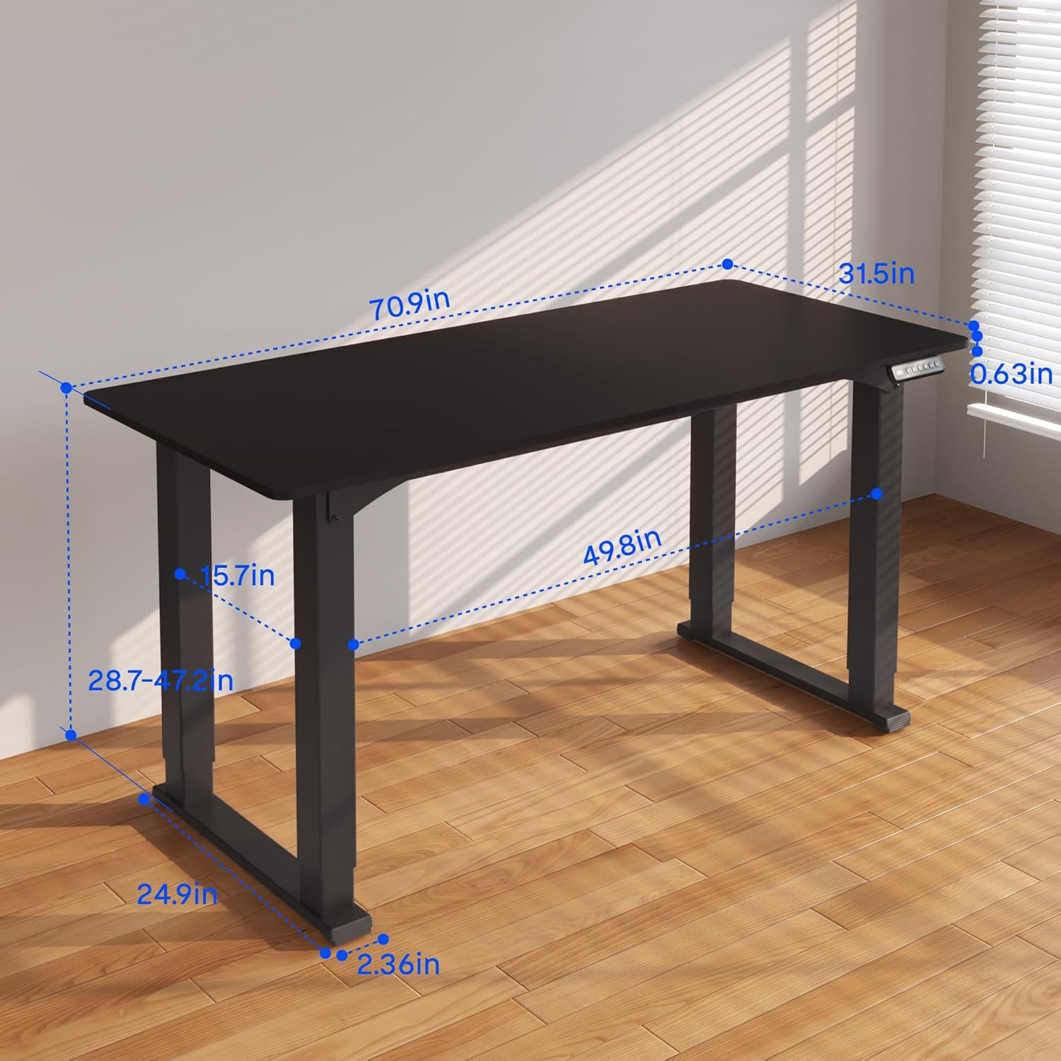 Diagram showing the dimensions of the FLEXISPOT 4 Leg Standing Desk