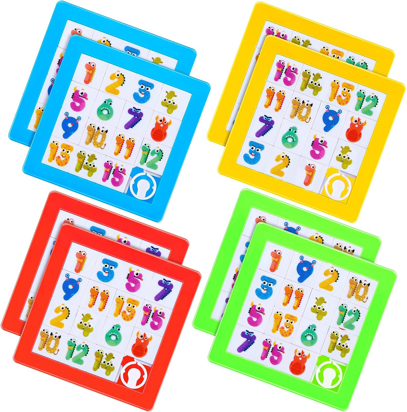 Sumind 8 Pieces The 15 Puzzle Plastic Slide Number Puzzle Brain Teaser IQ Game Party Toys Educational Learning Tool for Boys and Girls Party Favor, Colorful