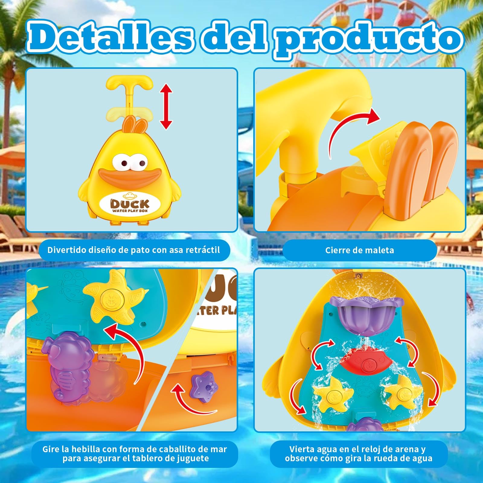 Maleta Pato de Arrastre Juguete Arena Agua para 3 4 5 6 7 8, 6 Piezas con Rueda, Juguetes Playa, Palas Playa, Mesa Agua Niños, Water Table Kids, Regalo 3–8 Niños Niñas