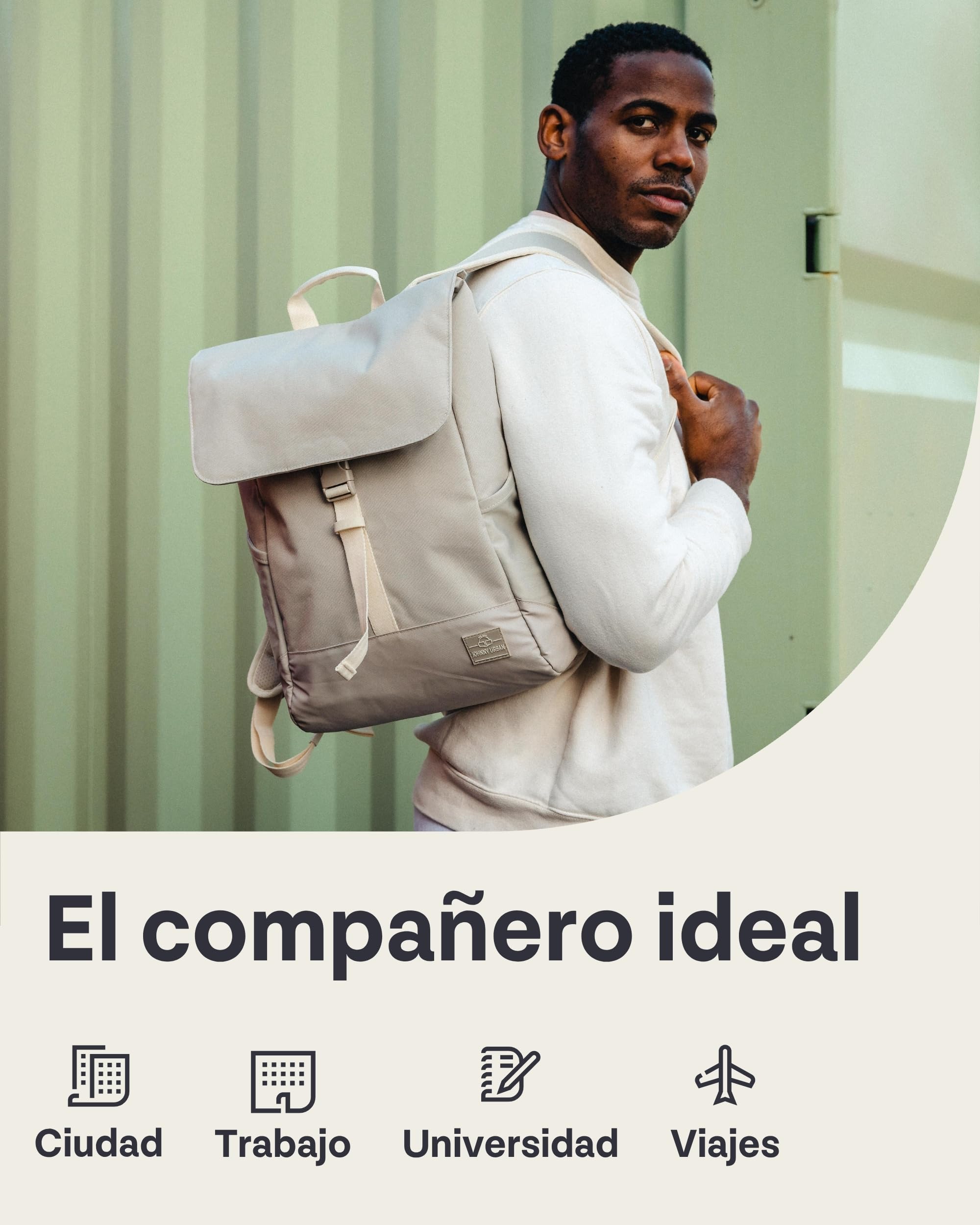 Johnny Urban Mochila Mujer & Hombre Beis Rosa - Mika | Grande Macuto para Viaje, Universidad, Oficina - Mochilas con Compartimento para Portátil - Repelente al Agua