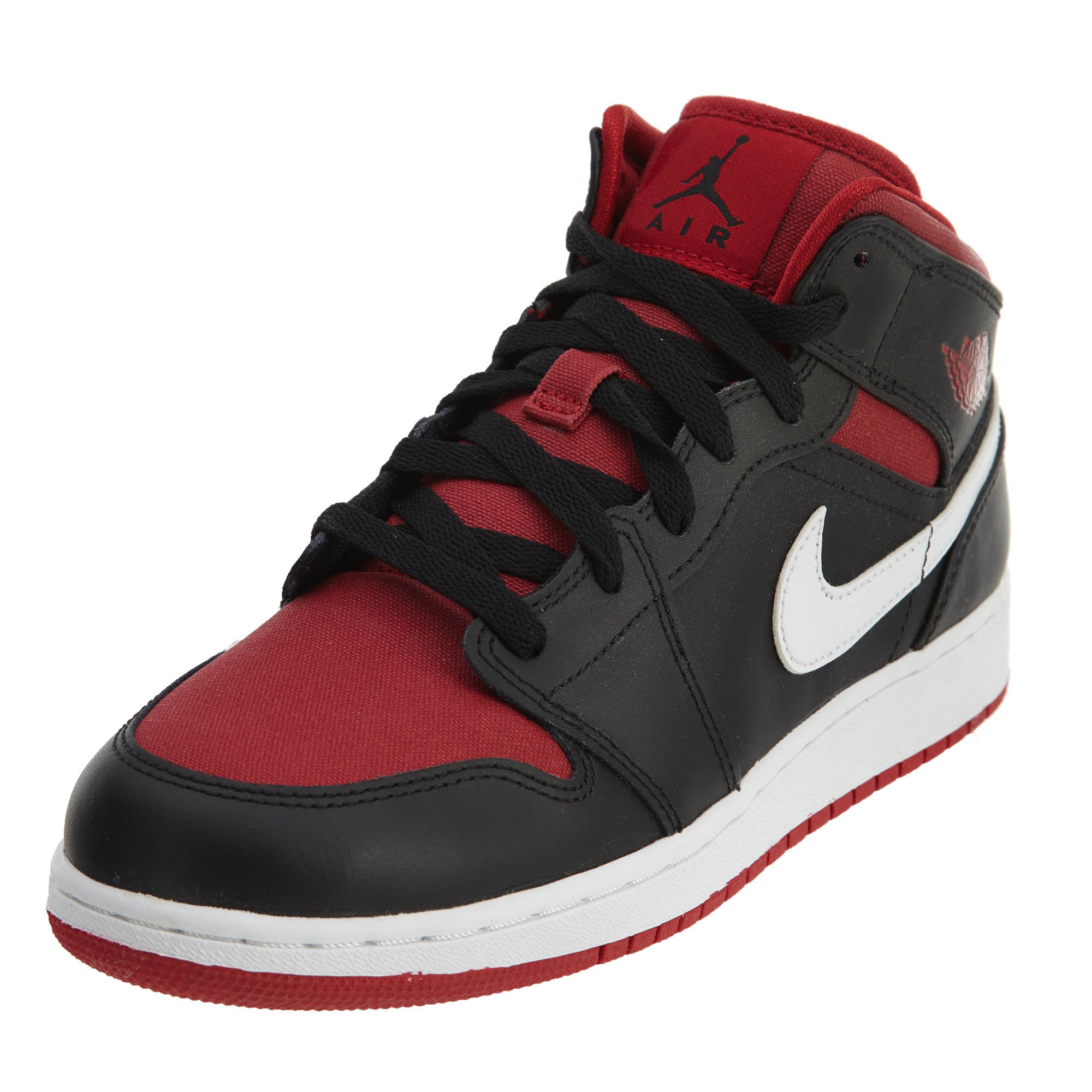 Jordan Nike Kids Air 1 Mid Bg Black/Gym Red/White Basketball Shoe 4 Kids US