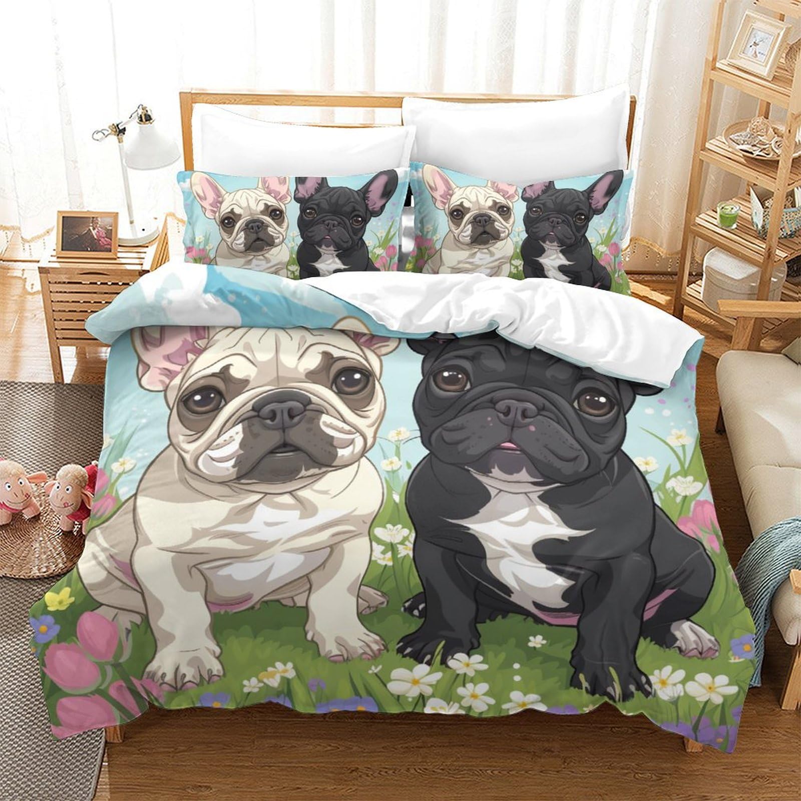 Housse de couette microfibre imprimée 3D parure de lit chien 220x240