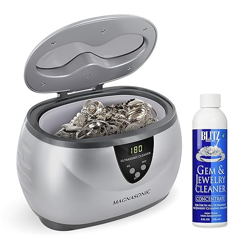 Limpiador ultrasónico Magnasonic, tanque de acero inoxidable de 20 oz, temporizador digital, 5 modos de limpieza, con solución concentrada de