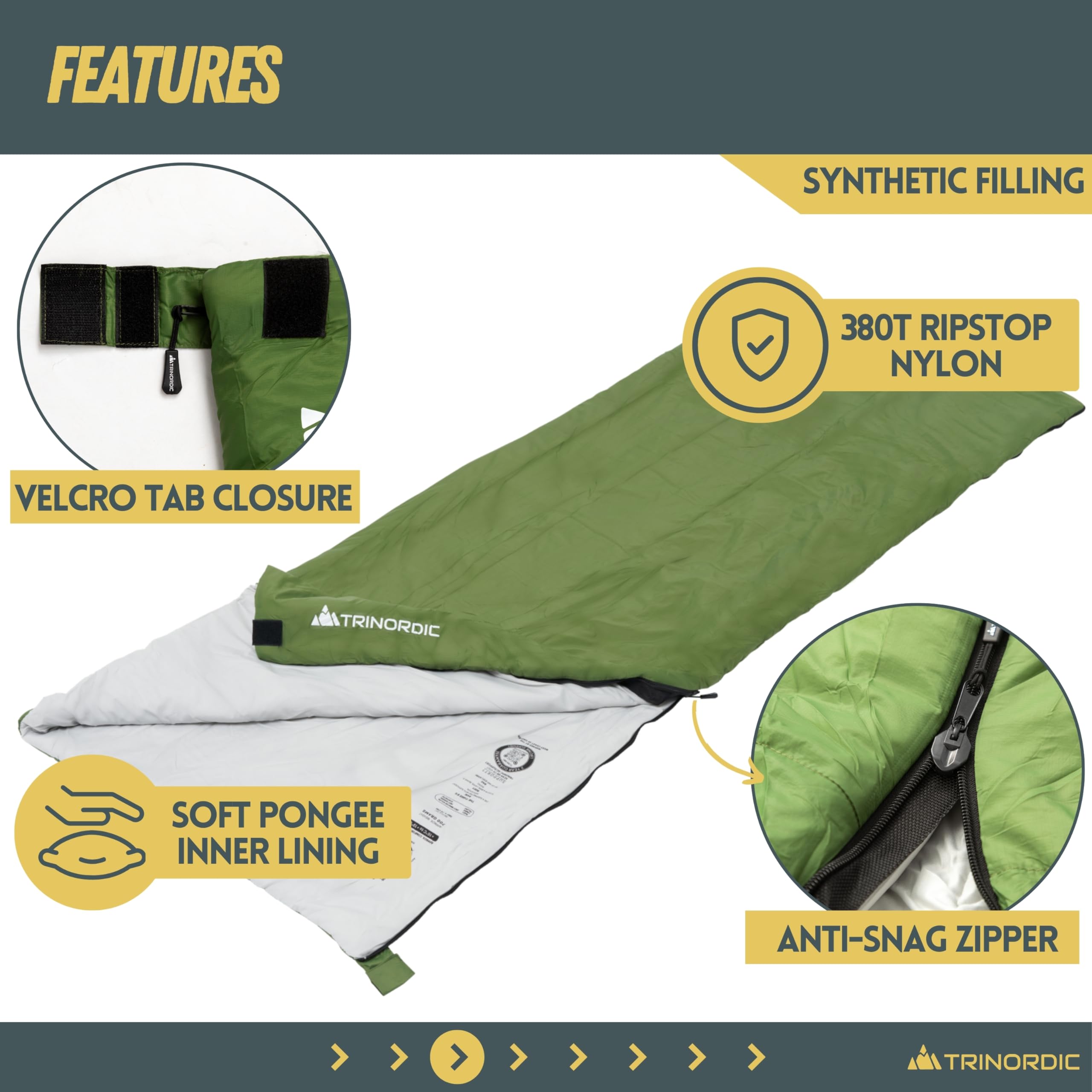 Trinordic Rectangular Ultralight Sleeping Bag, 700g with Anti-Snag Zipper, Compact Summer Sleeping Bags for Adults, Hiking - Image 4