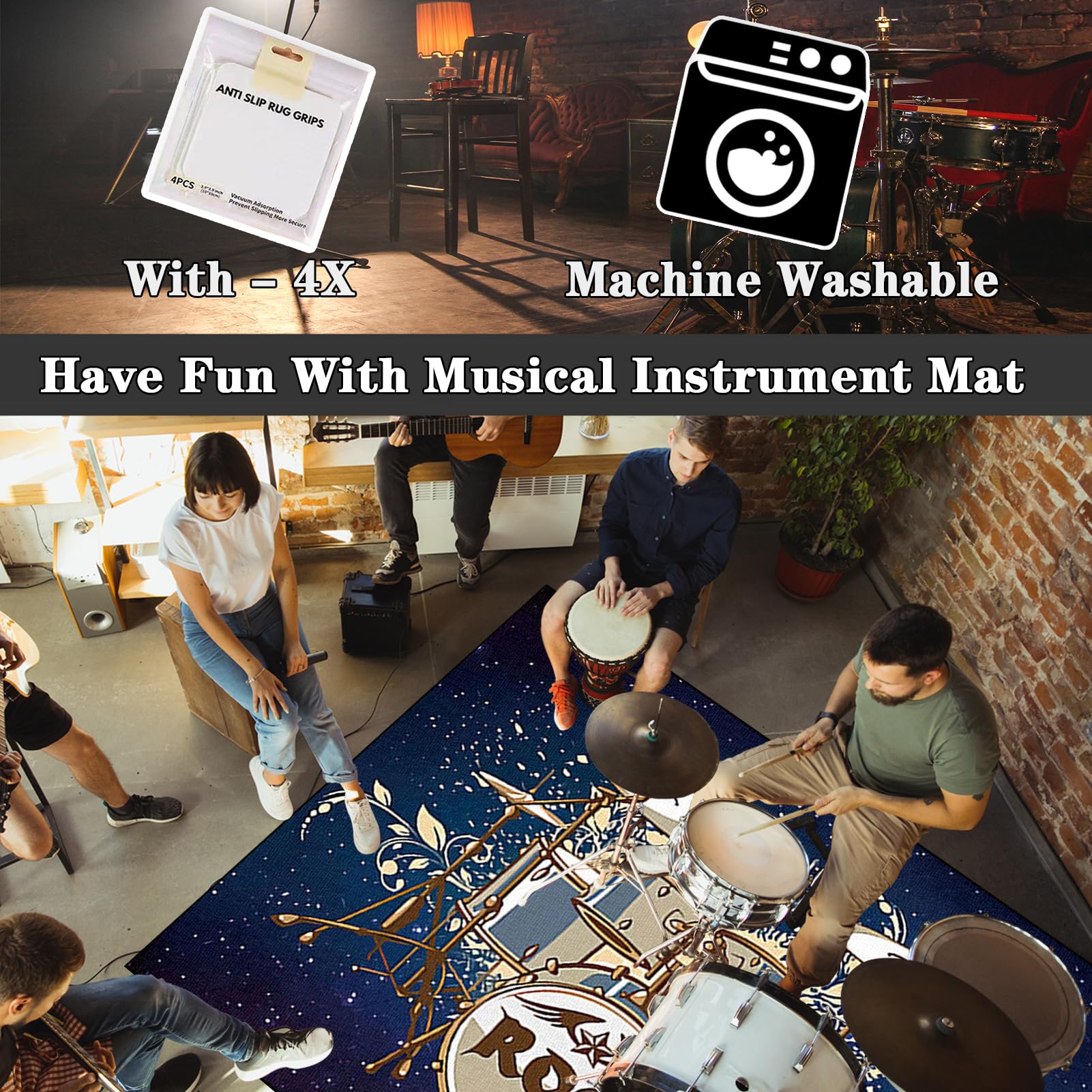 Schalldicht Drum Teppich Matte, Schlagzeugteppich Drum Teppich, Schlagzeug Teppich, rutschfest Elektrisches Schallschutz Akustik Teppich, Professionelles rechteckiges, Trommelmatte 180 x 160 cm