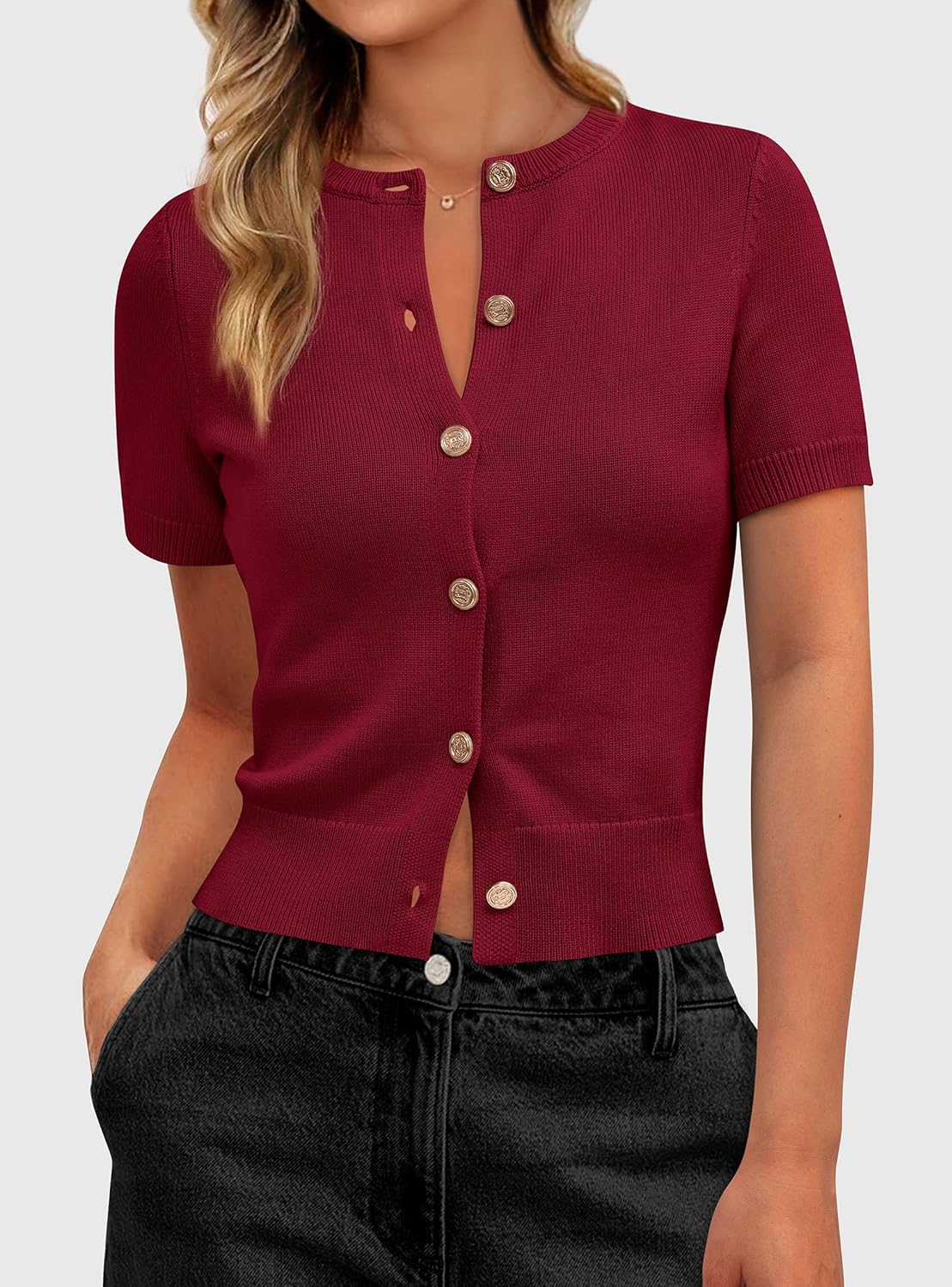 PRETTYGARDEN Womens Casual Summer Short Sleeve Cardigans 2026 Button Down Knitted Sweater Basic Crew Neck Crop Tops - Image 6