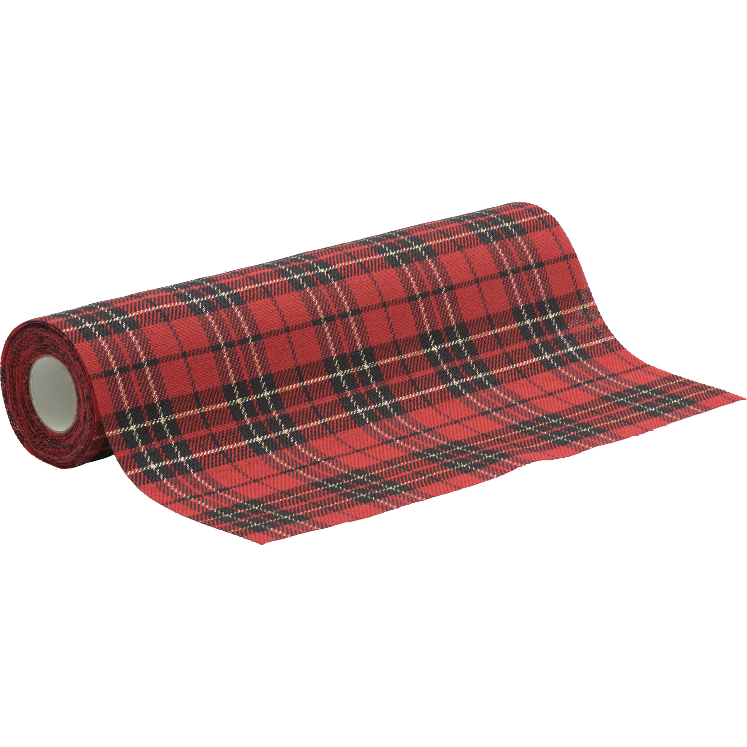 100%Mosel Camino de mesa de cuadros escoceses, color rojo (28 cm x 5 m), 155 g/m², decoración de mesa de Navidad, decoración clásica con acento dorado