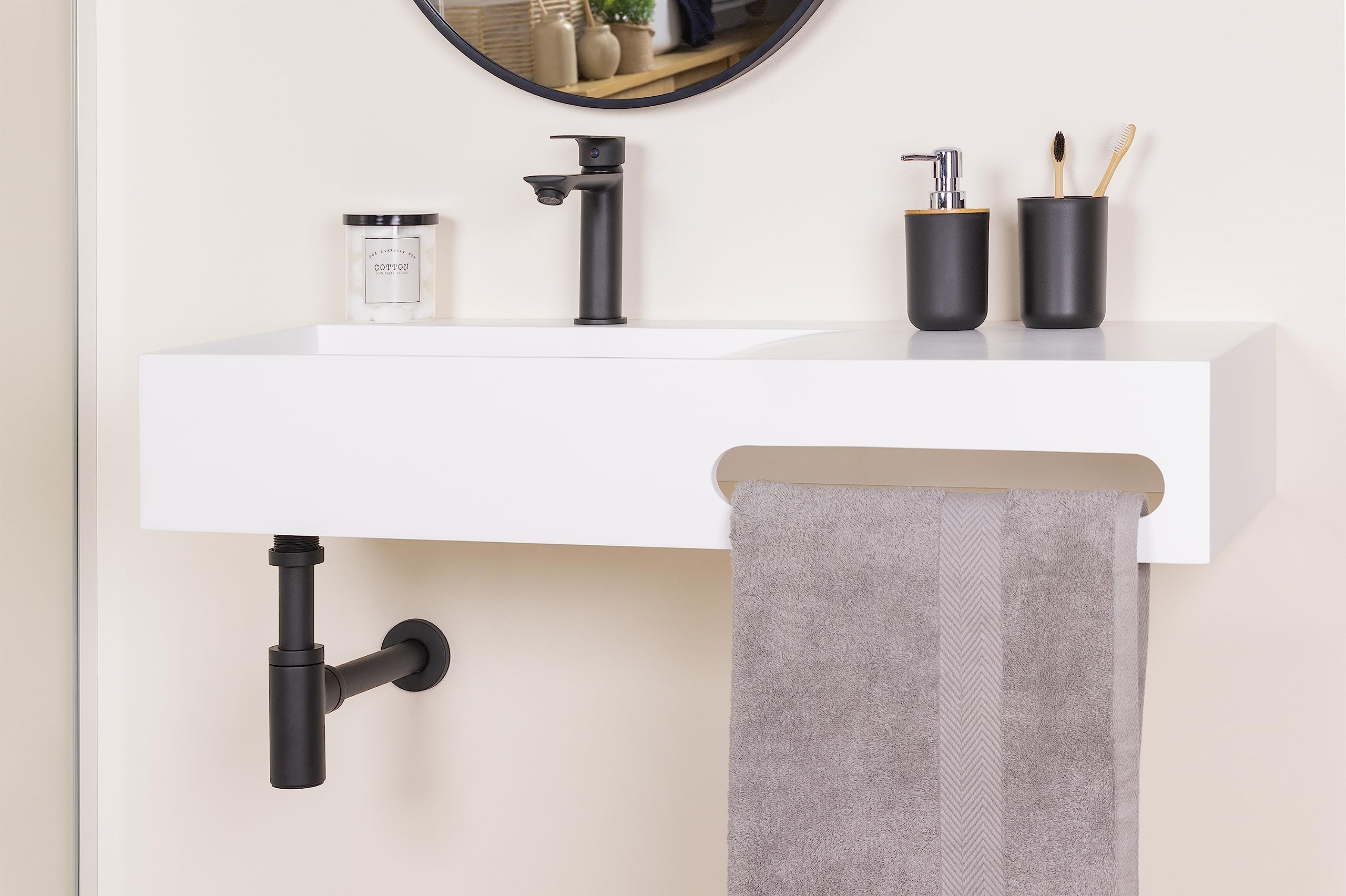 Siphon de lavabo universel en laiton noir mat ecrou tournant a visser 33x42 (1'1/4) - Pour evacuation diamètre 32 mm - Installation facile - Design elegant NOYON & THIEBAULT
