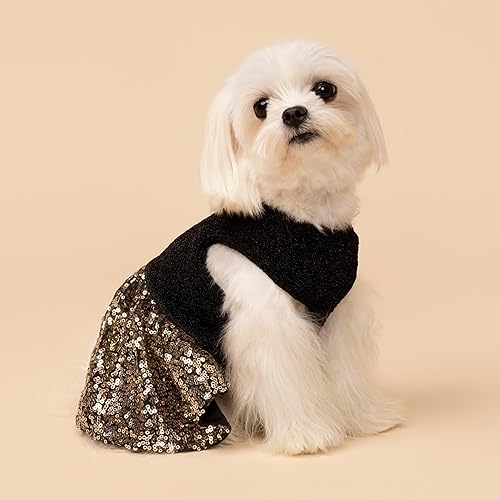 Miniatura 2 de Fitwarm Vestido elegante para perro, ropa de perro con lentejuelas brillantes para perros pequeños, atuendo formal de boda para mascotas, traje de