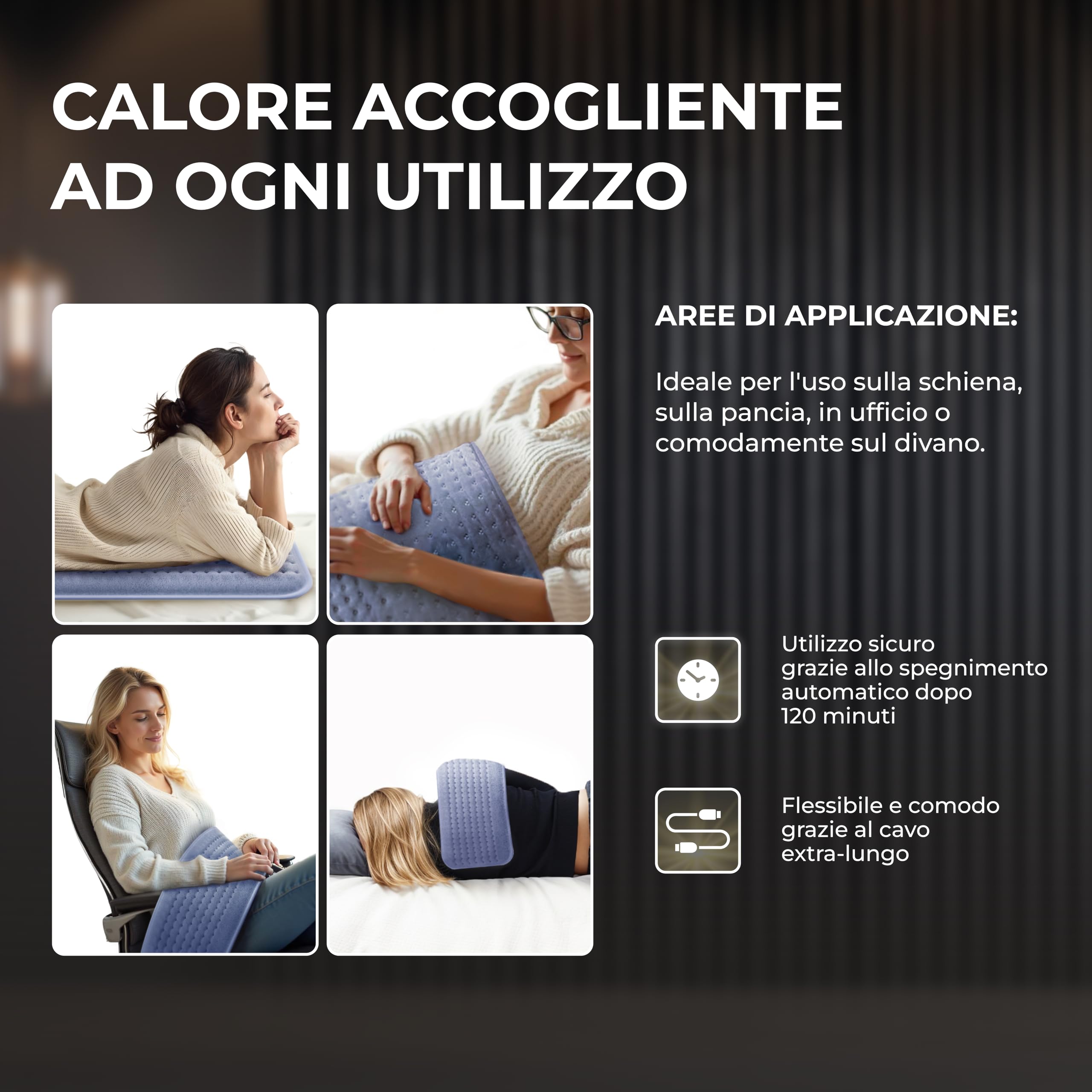 BR Bringer Termoforo Elettrico a infrarossi - Fascia Riscaldante lombare con 6 livelli di riscaldamento (25-60°C), protezione contro il surriscaldamento, lavabile, display LED (Blu 45 x 30 cm)
